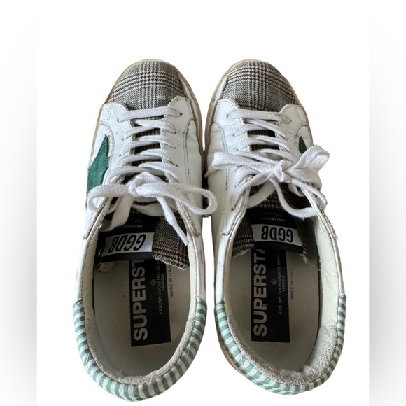 Golden Goose Superstar Plaid White and Green Sneakers Women Size US 7 / 37 EU - Picture 3 of 8